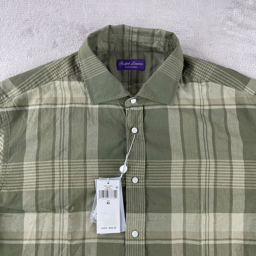 Ralph Lauren Purple Label Shirt Men Xl Farm Olive Plaid Made In Italy Nwt $500